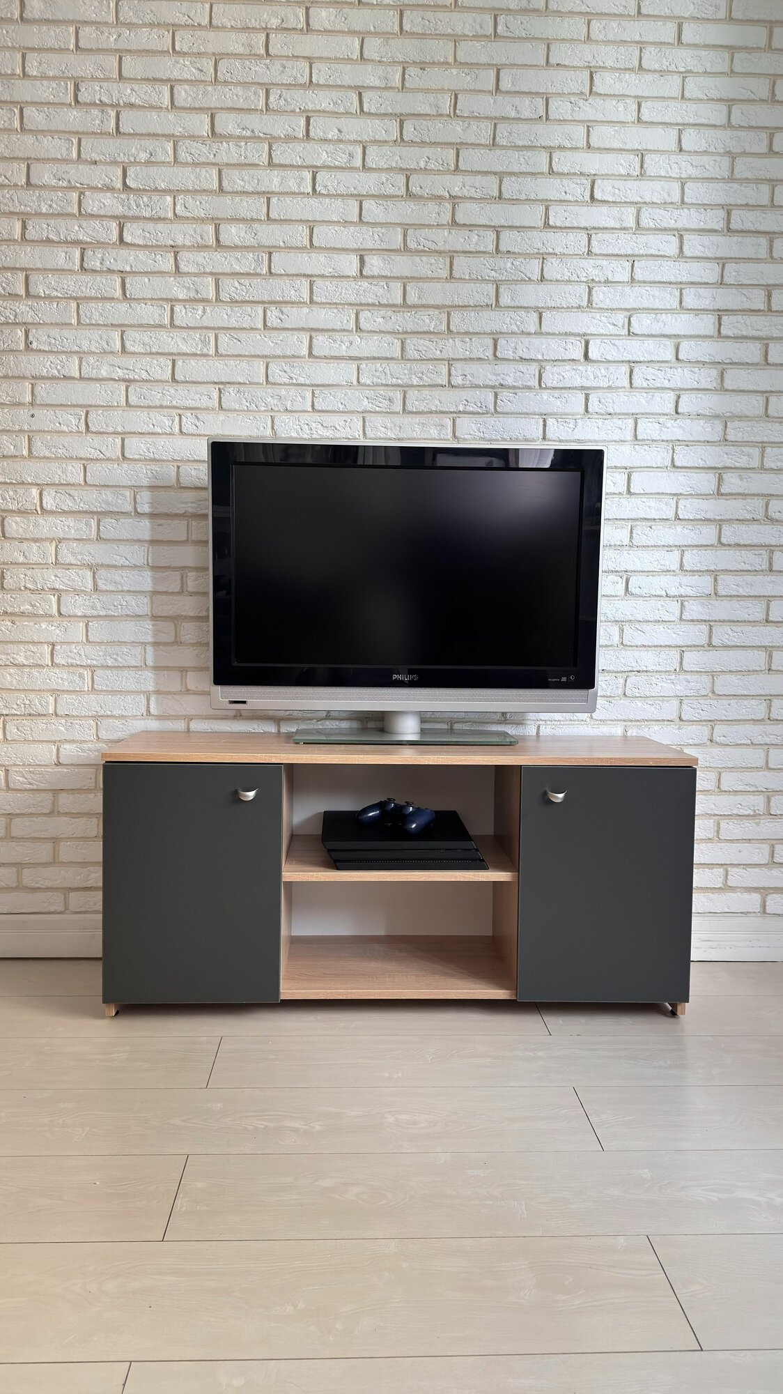 Тумба КОмодный ДОМ, под ТВ, ЛДСП, бежевая, 111х34х51 см, 2 ящика