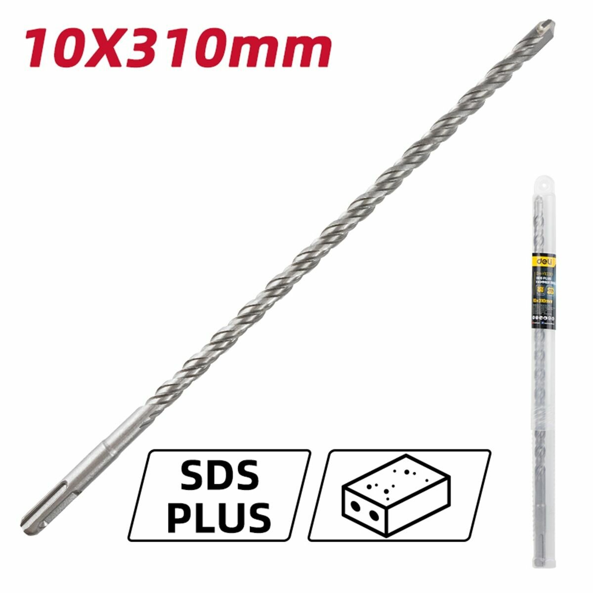 Бур по бетону SDS Plus 10х310мм Deli DH-Y10310 (наконечник карбид вольфрама YG8C)