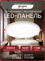 Светодиодная панель встраиваемая с регулировкой под посадочное отверстие, 15Вт круглая, драйвер на корпусе