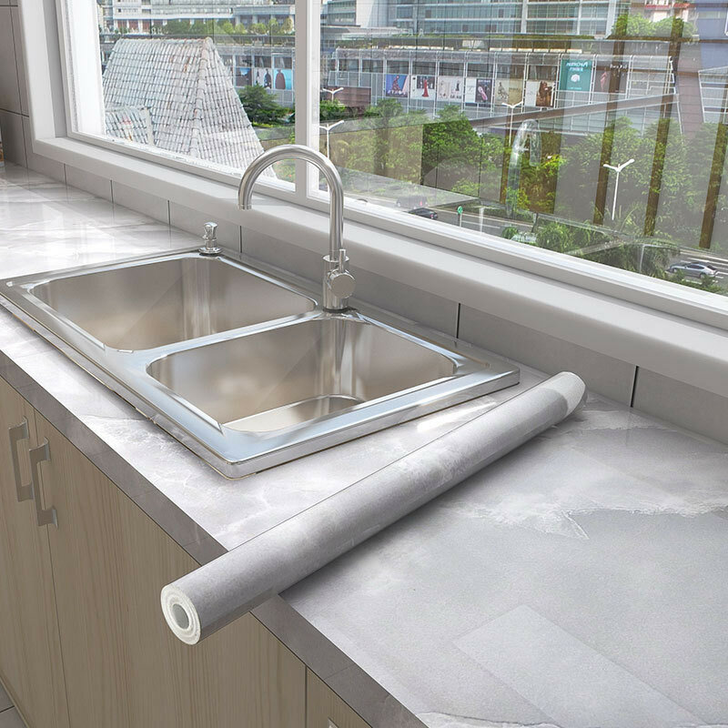 Selfadhesive kitchen wall covering with marble pattern waterproof and oilproof finish