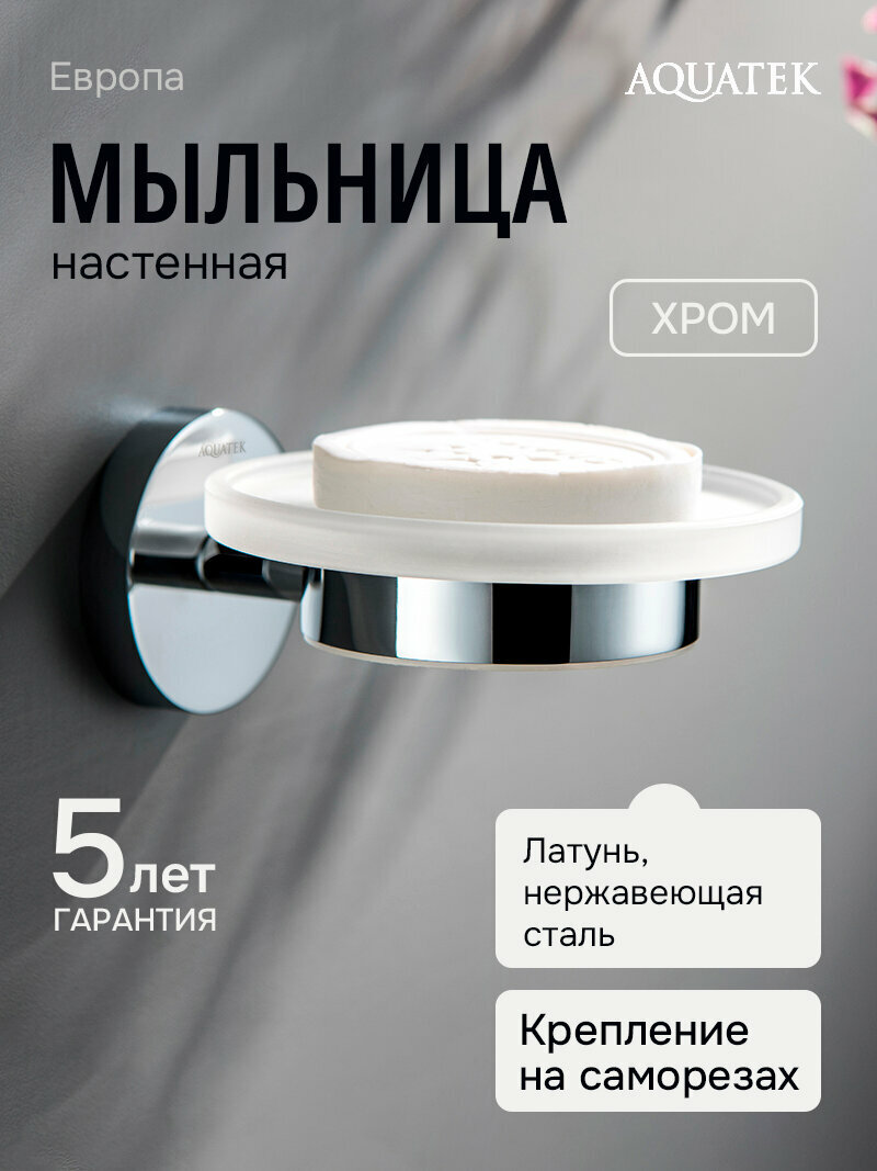 Мыльница подвесная для ванной Aquatek Европа AQ4103CR латунь стекло хром