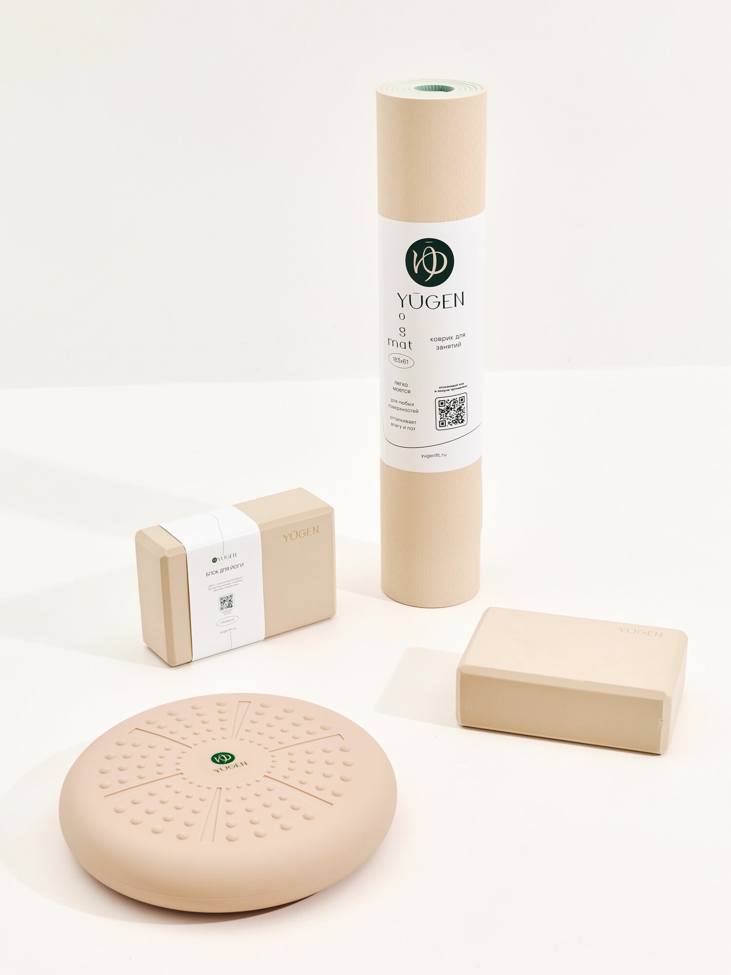 Опорный блок YUGEN для йоги и гимнастики, EVA, 2 шт./уп, бежевый — фото 1