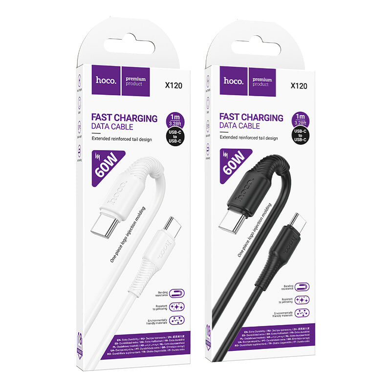 Кабель для быстрой зарядки "HOCO X120", мощность 60Вт, Type-C, Type-C черный