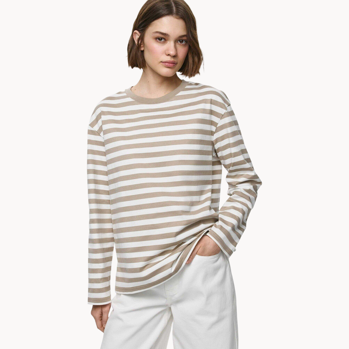 Лонгслив Sela ANNA, размер XS INT, , бежевый графика крупная