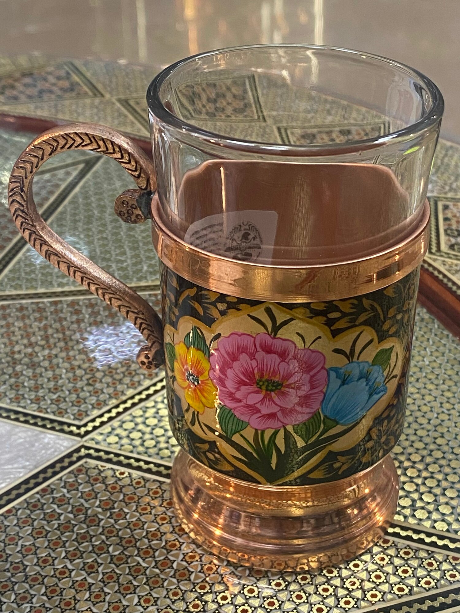 Подстаканник Персидский Базар "Ташир", с медным стаканом в комплекте, для горячих напитков — фото 1