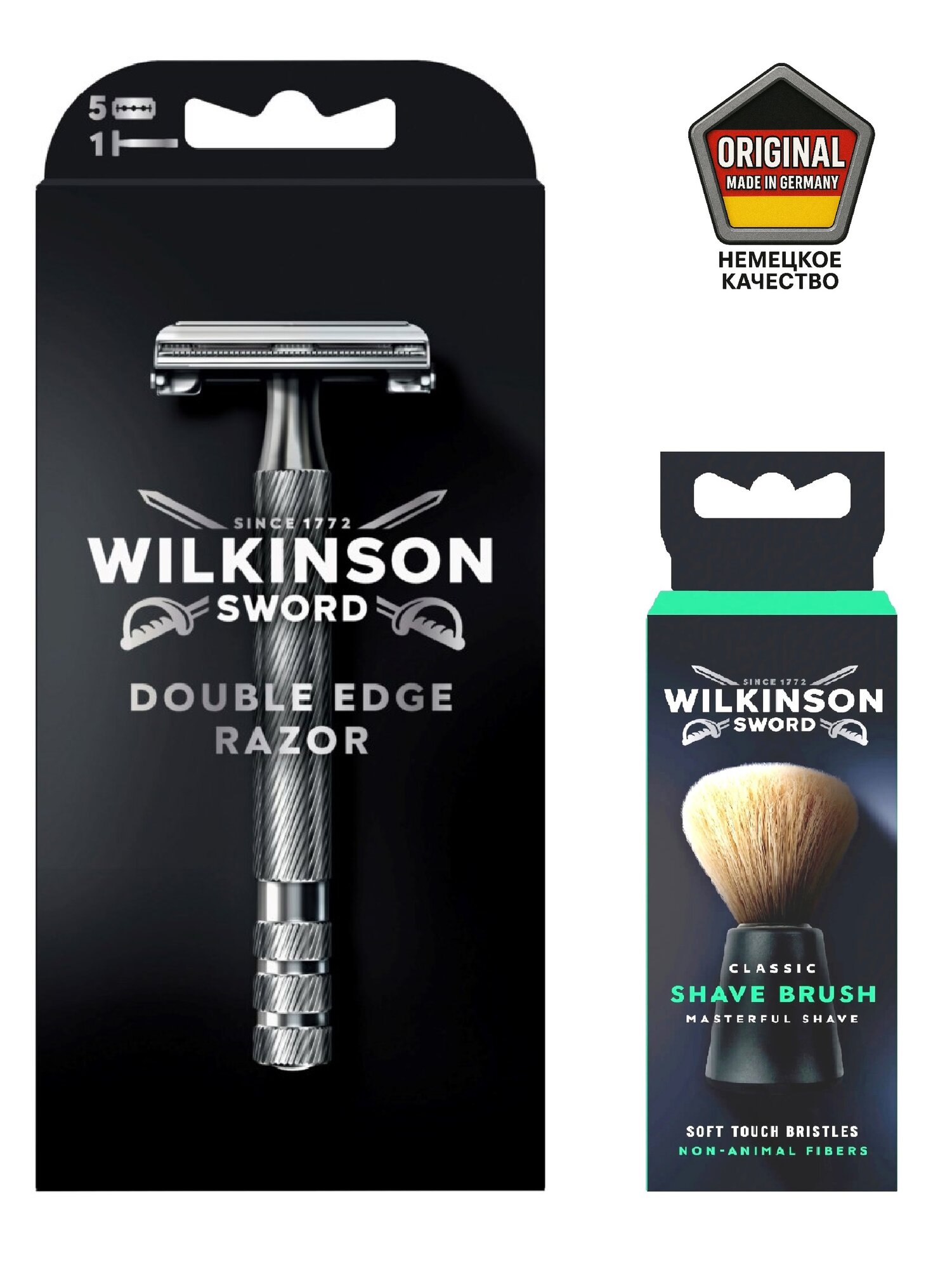 Т-образная бритва Wilkinson Sword Classic Double Edge Premium, сменные лезвия 5 шт. + помазок