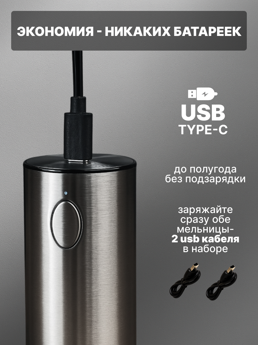 Мельница для специй электрическая USB с зарядкой 2 шт на подставке — фото 1