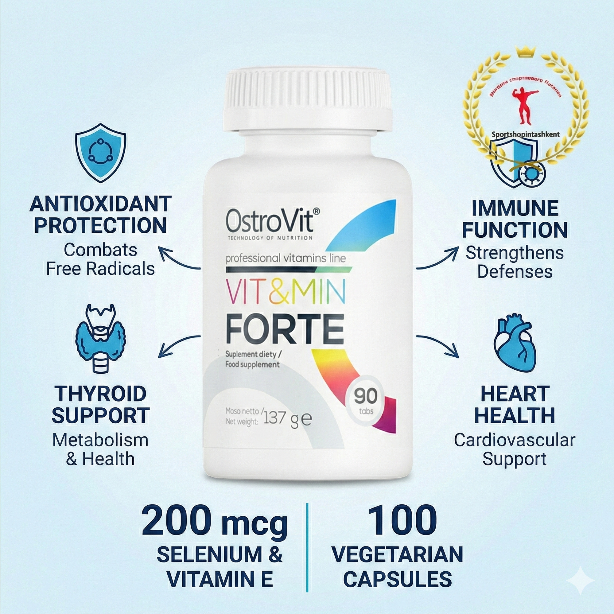 Протеиновый комплекс OstroVit Forte, без сахара, 100 % протеин, 120 капсул