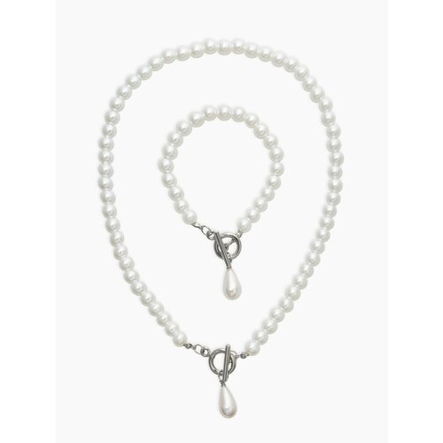 Комплект бижутерии Queen Fair браслет колье жемчуг имитация размер браслета 18 см размер кольецепочки 42 см белый 369₽