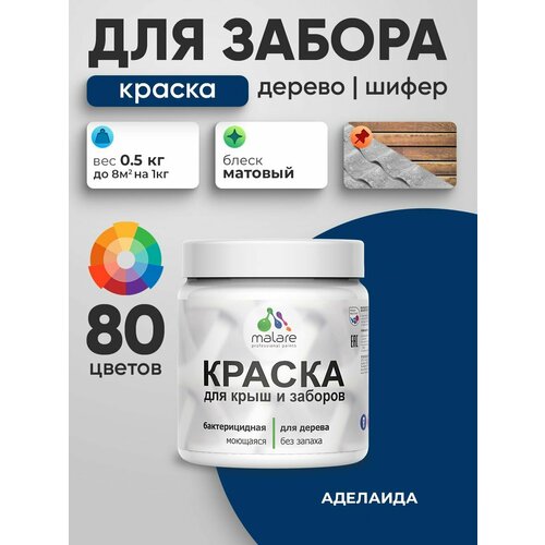 фото Акриловая краска malare для деревянного забора/ по дереву для наружных и внутренних работ/ быстросохнущая моющаяся без запаха, матовая, аделаида, 0.5 кг.