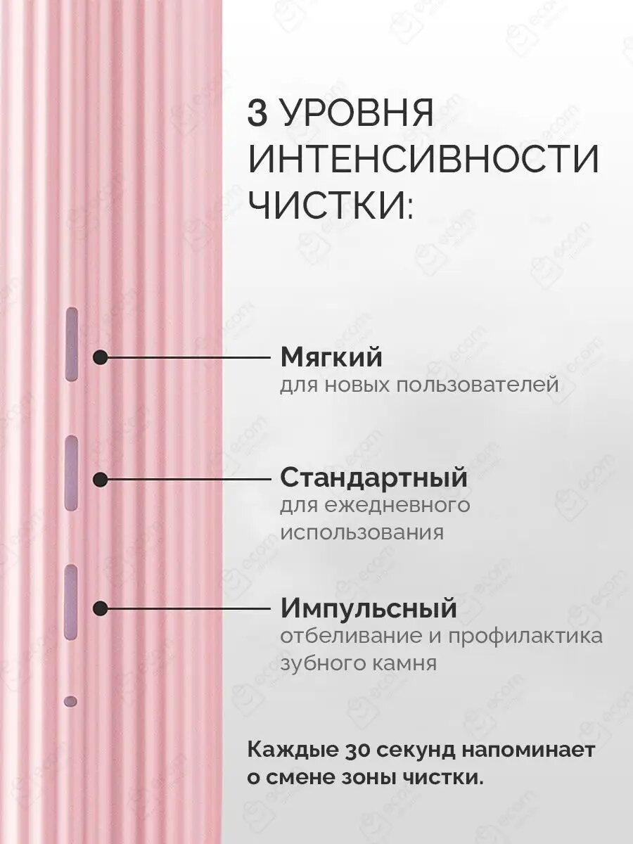 Электрическая зубная щетка Soocas V1, для чувствительных зубов, 2 сменные насадки + футляр в комплекте, 3 режима очистки, звуковая, розовый — фото 1