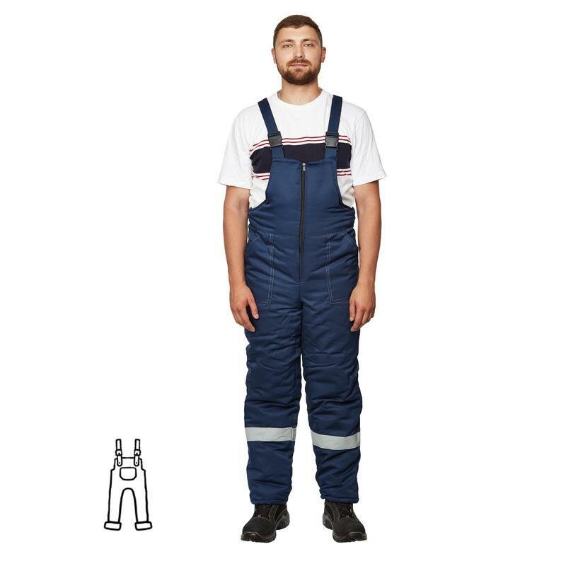 Полукомбинезон рабочий зимний мужской з32-БР с СОП синий из смесовой ткани (размер 56-58 рост 182-188)