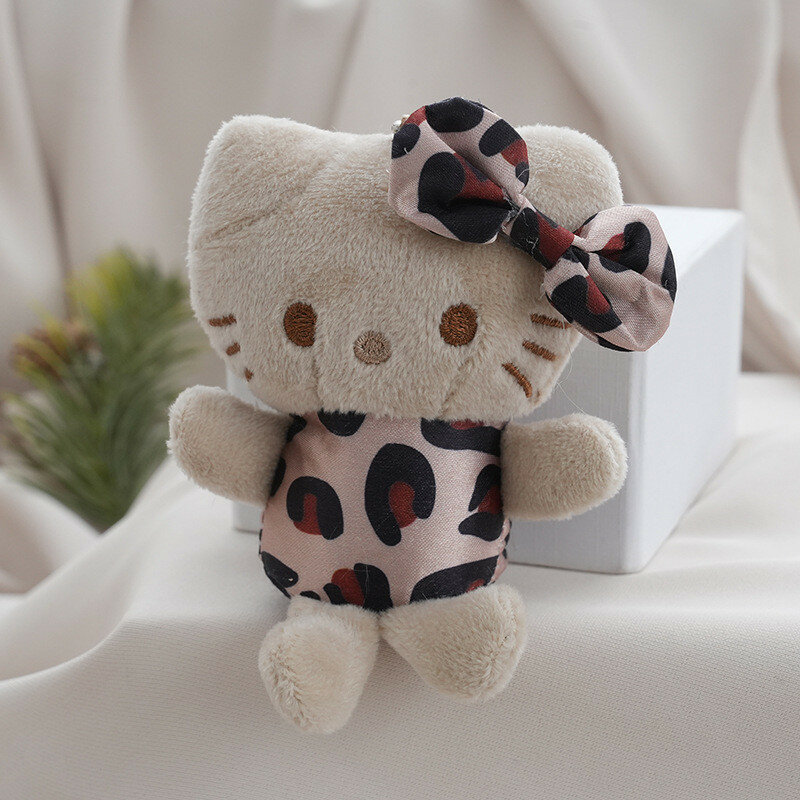 Leopard print cat plush keychain with soft short fur for girls bag accessories