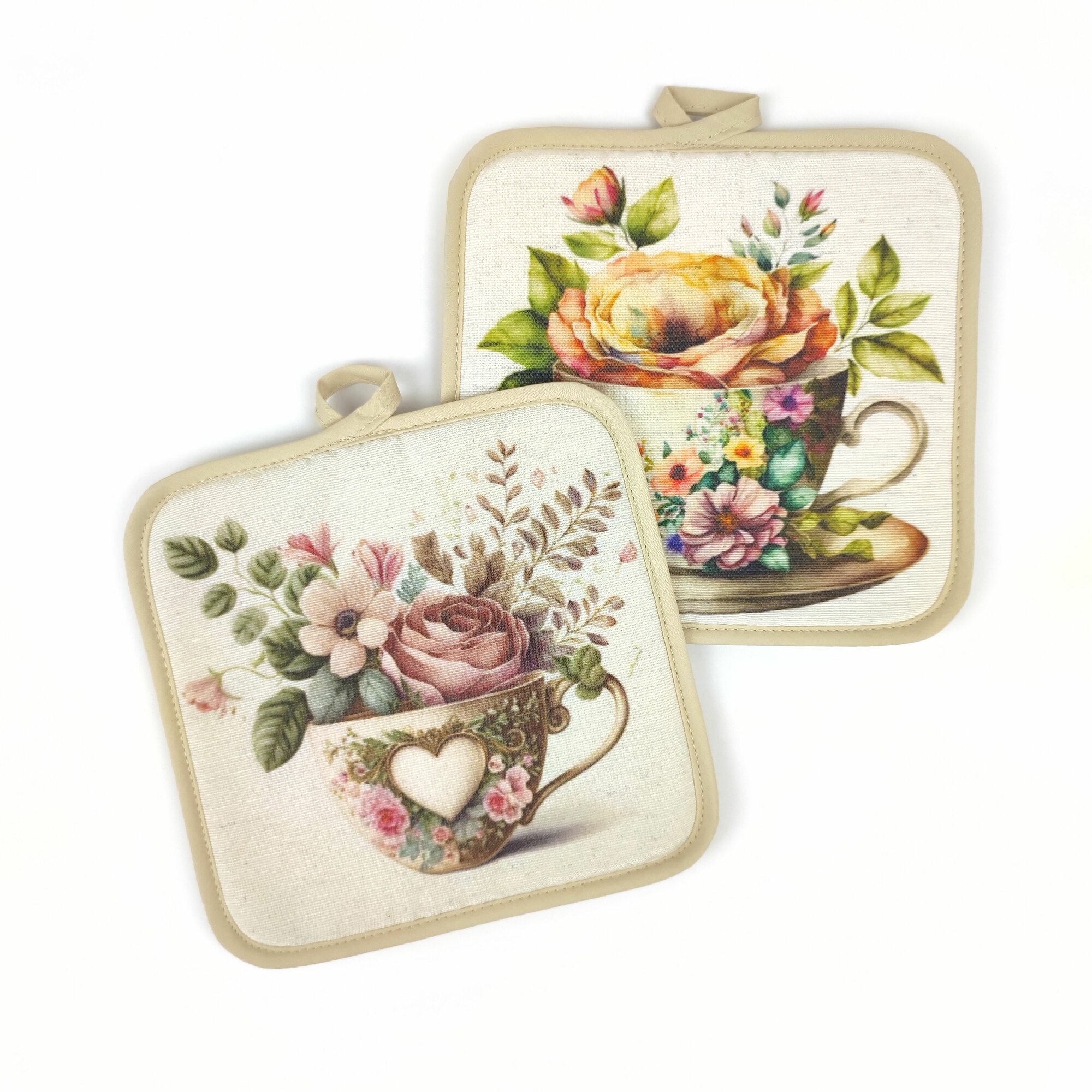 Квадратные кухонные прихватки для горячего из рогожки набор 2 штуки ГрандСтиль