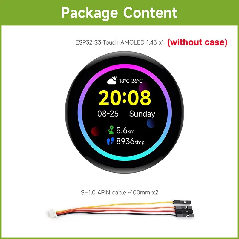 Waveshare ESP32-S3 1.43" AMOLED круглой дисплей, No case