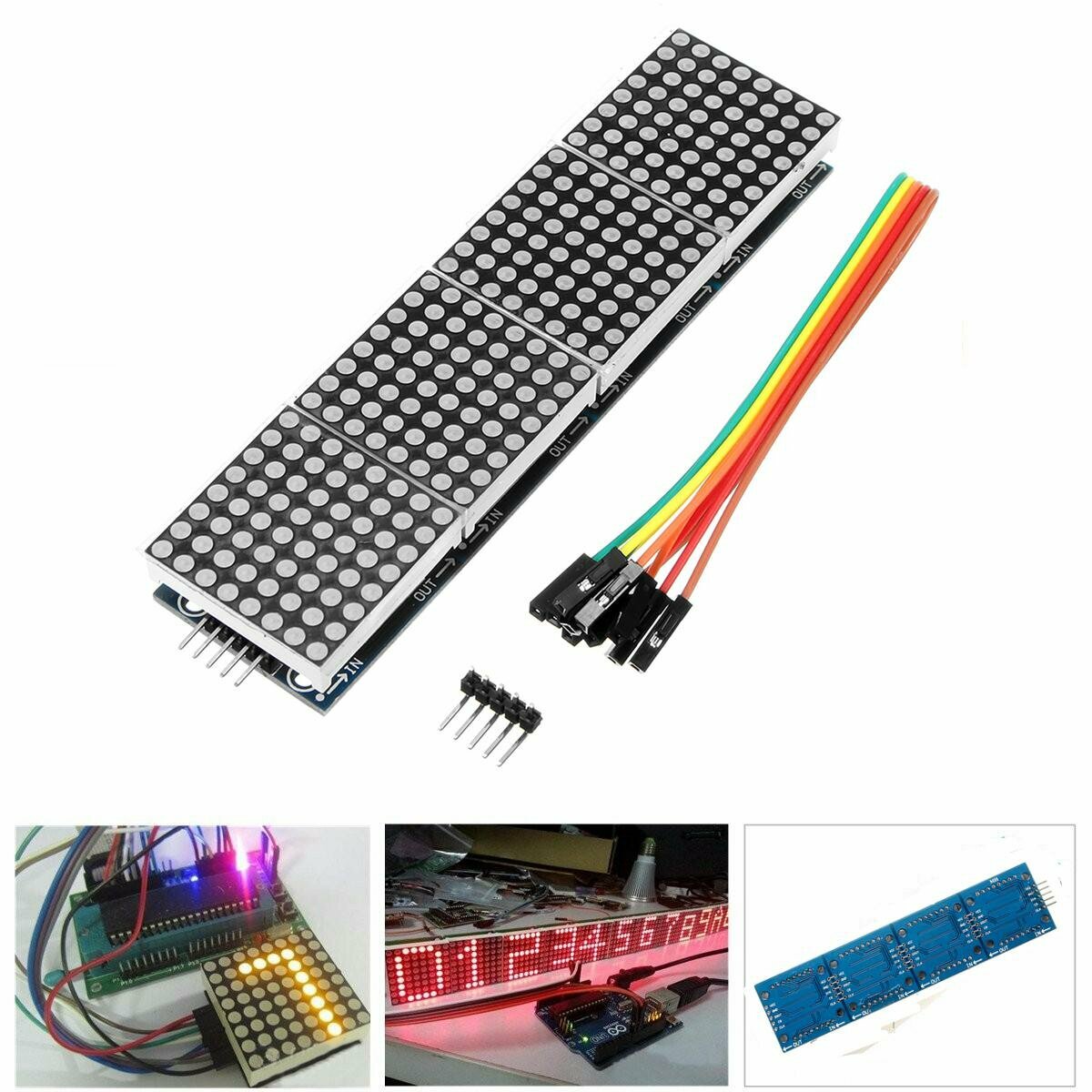 Светодиодный матричный модуль MAX7219, дисплей 4 в 1 + 5-контактный кабель Arduino PIC Pi ARM 5 В