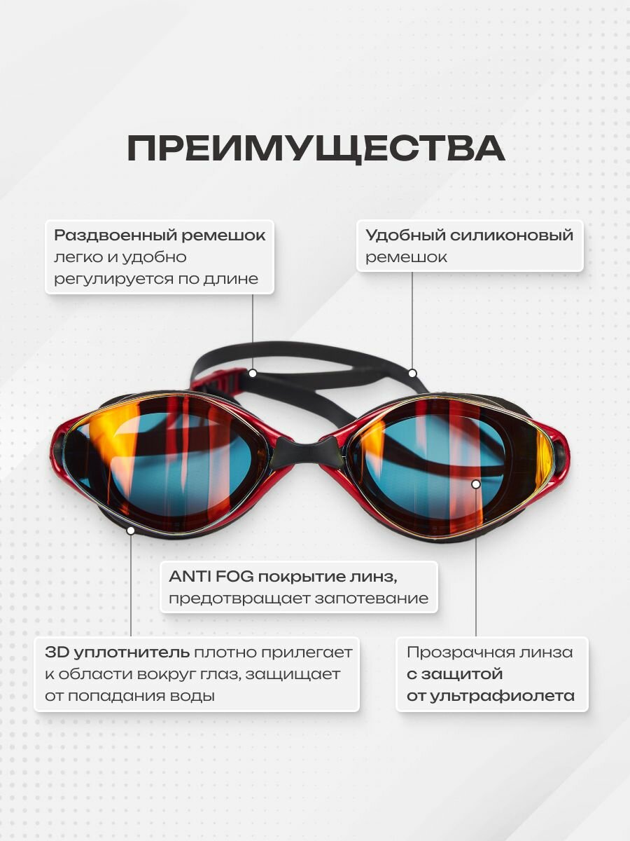 Очки для плавания в бассейне NEW UNKNOWN красные антифог с футляром — фото 1