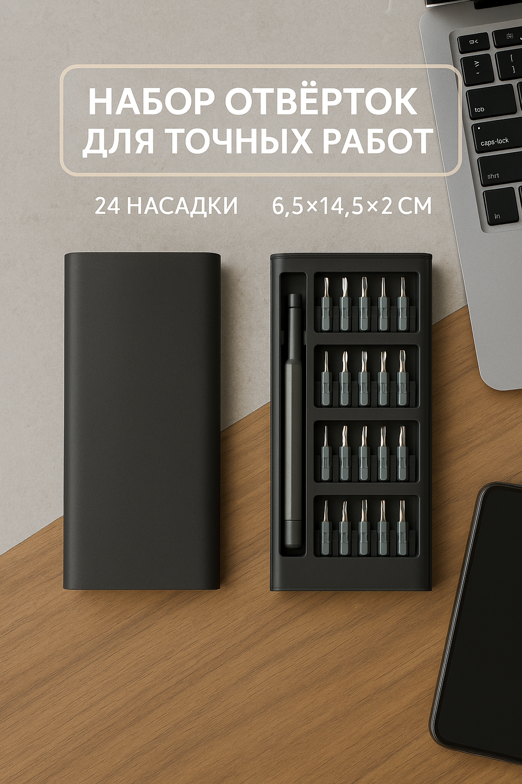 Набор отверток для точных работ, 24 насадки, 6.5 × 14.5 × 2 см