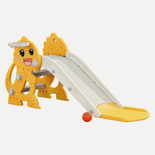 Изображение товара Горка детская для дома и улицы Pituso Заврик, игровой комплекс 2 в 1 с баскетбольным кольцом, цвет Желтый