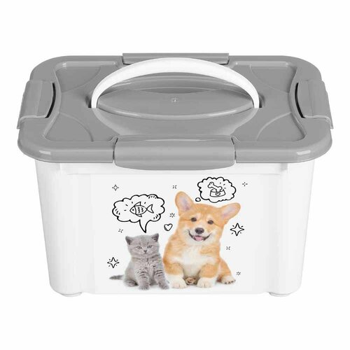 Контейнер для корма с декором "Lucky Pet", 5,5 литров, серый