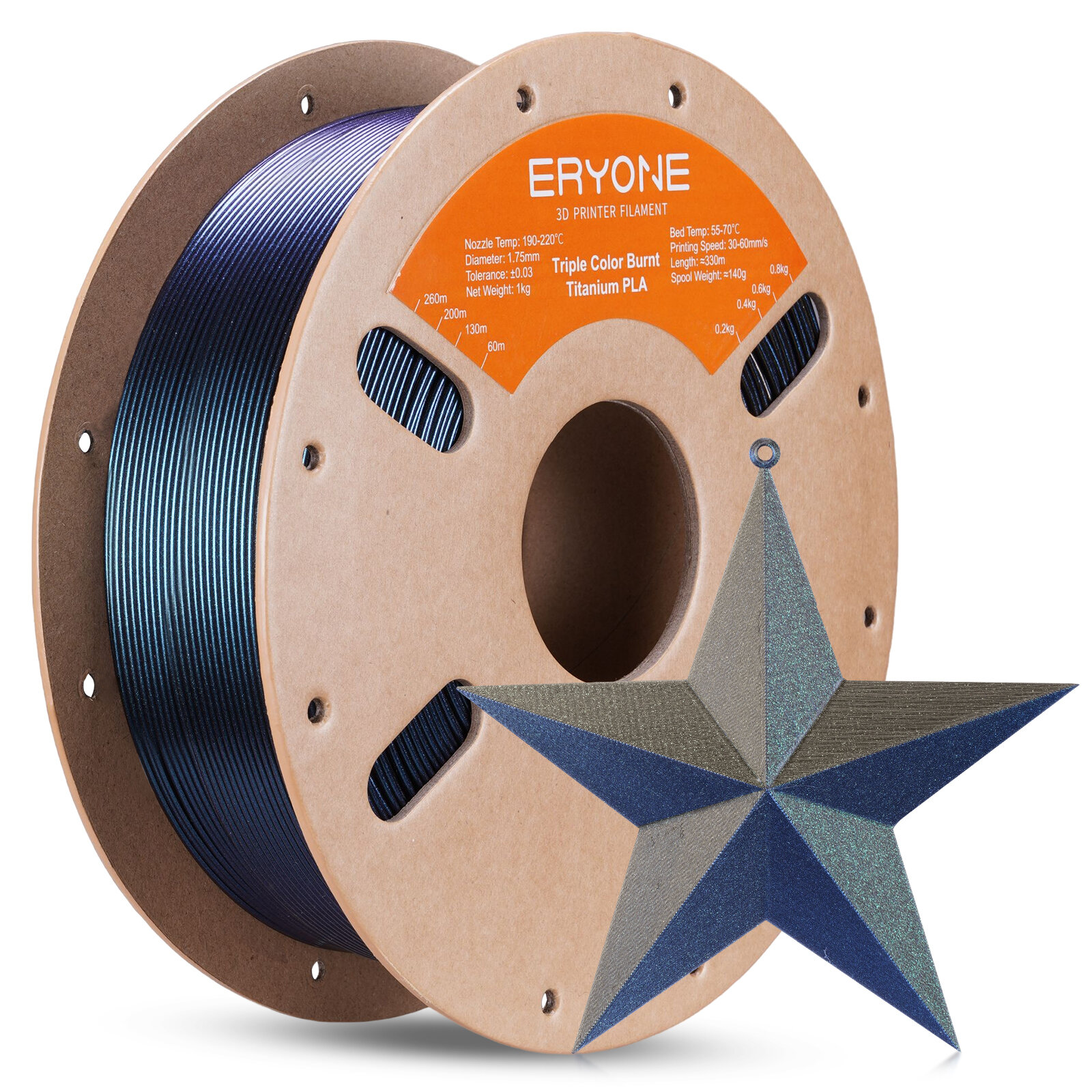 Новинка! PLA пластик для 3D принтера Eryone Burnt Titanium Triple Color Титановый Синий - Золотой - Зеленый, 1,75мм 1 кг