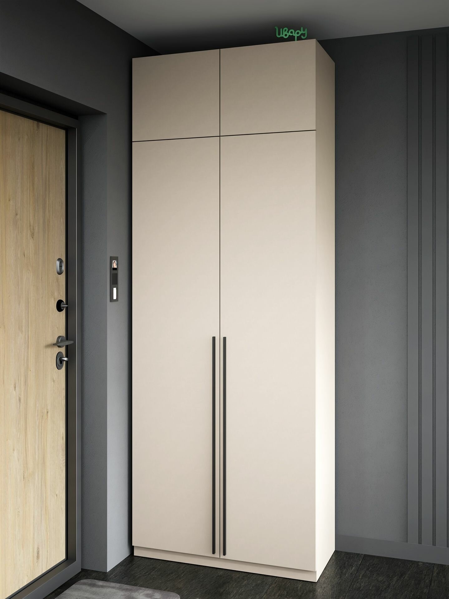 Распашной шкаф для одежды и хранения вещей Николь 2 Ивару с полками, со штангой, с доводчиками 90x40x240 см кашемир / черный