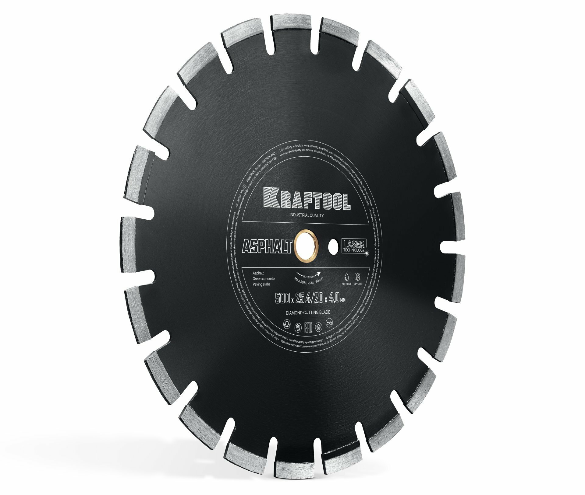 KRAFTOOL ASPHALT 500 мм (25.4/20 мм 12х4.0 мм) алмазный диск (36687-500)