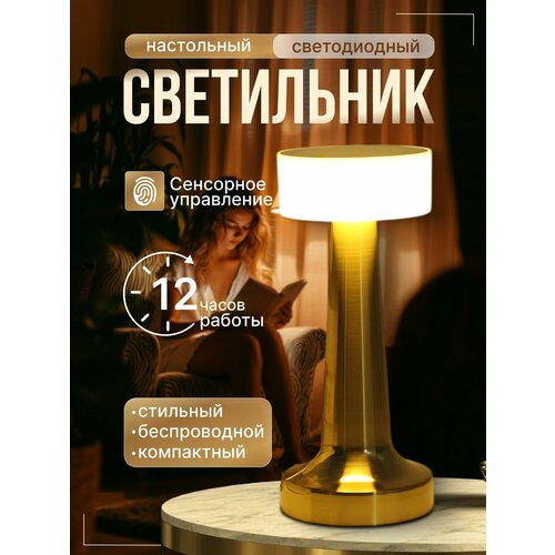 Настольная лампа ночник светодиодная с абажуром / светильник беспроводной декоративный для спальни, гостинной, бара, ресторана в стиле ретро от DG shop