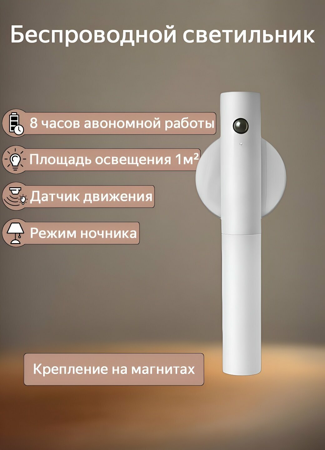 Беспроводной светодиодный настенный светильник с датчиком движения, белый пластик