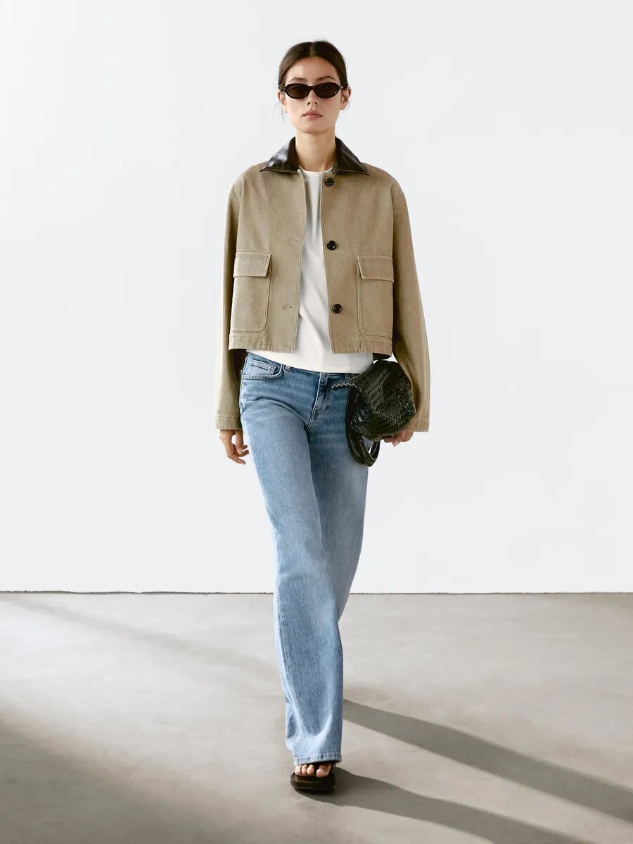Куртка кожаная Massimo Dutti, размер L, светло-бежевый