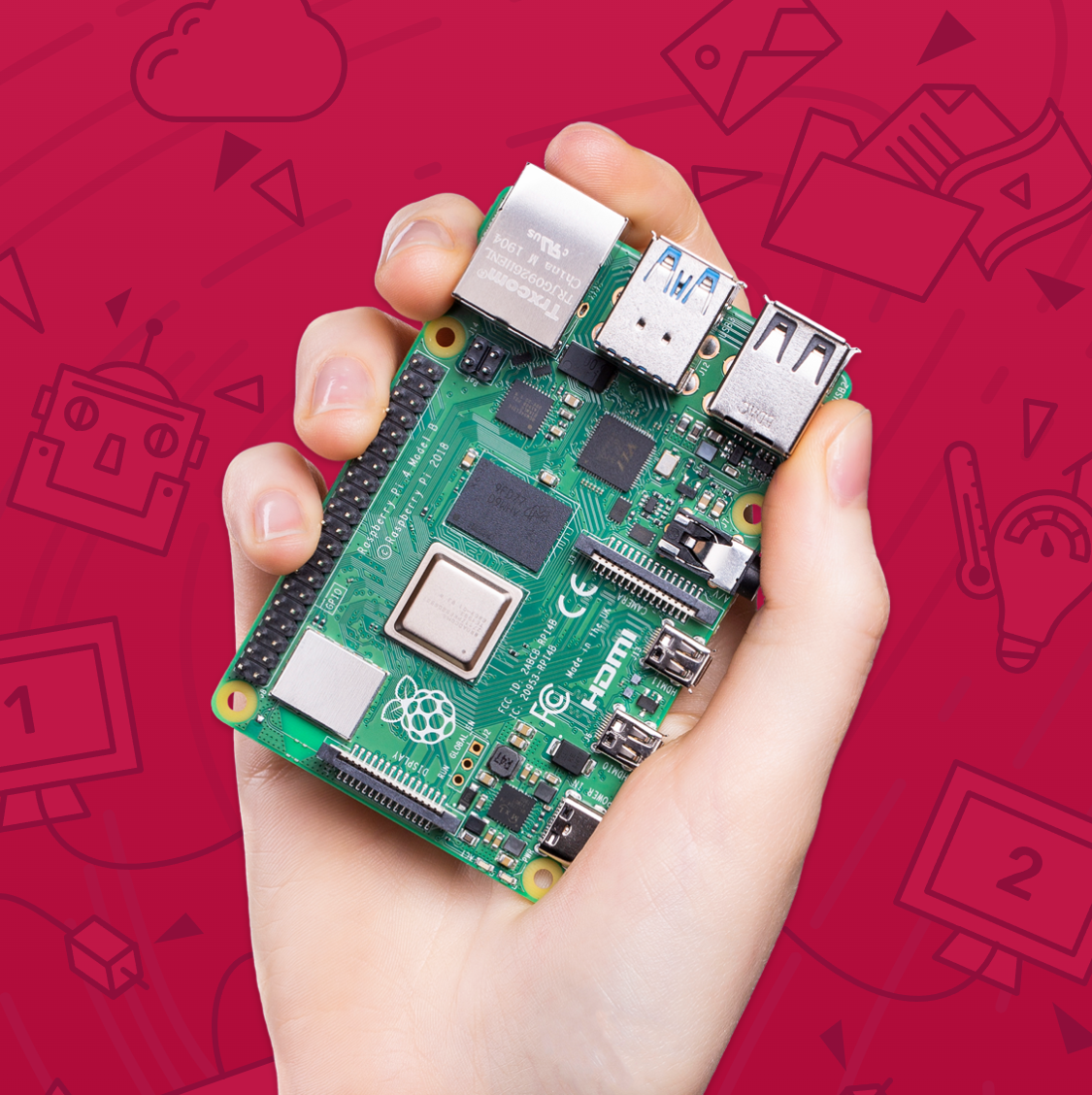 Микрокомпьютер Raspberry Pi 4 Model B (2 Гб памяти) / 4 model b / расбери пай