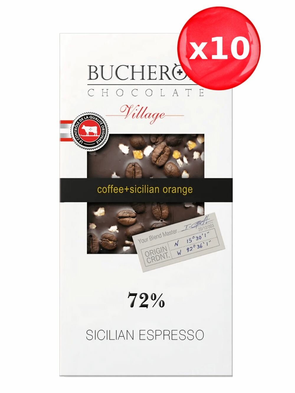 Шоколад Bucheron Village горький шоколад с зернами кофе и апельсином, 100 г х 10 шт