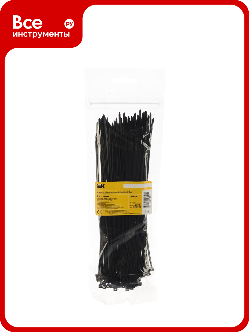 Хомут IEK 2.5х200 нейл. черн. уп.100шт ИЭК UHH32-D025-200-100