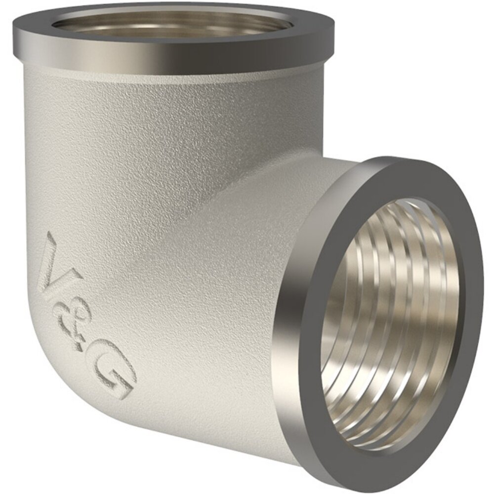 Угольник переходной V&G / В&Г для труб внутренняя резьба латунь с никелированным покрытием диаметр 1дюйм / водоснабжение