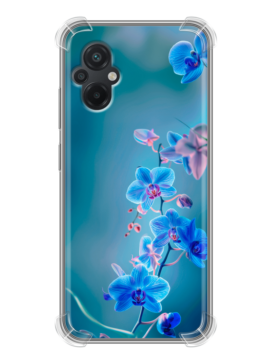 Чехол для Xiaomi Poco M5 с принтом Голубые цветы (Сяоми Поко М5)