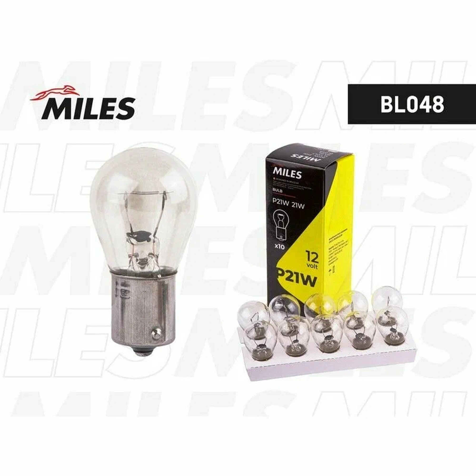 Лампа накаливания сигнальная MILES BL048 P21W BA15s 12V 21W (1 шт.)