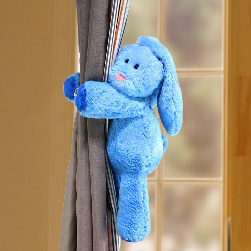 Soft fabric bunny window tiebacks with decorative home accessory for kids room blue