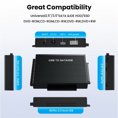 USB3.0 адаптер с внешним питанием для подключения SATA/PATA/IDE накопителей — фото 1