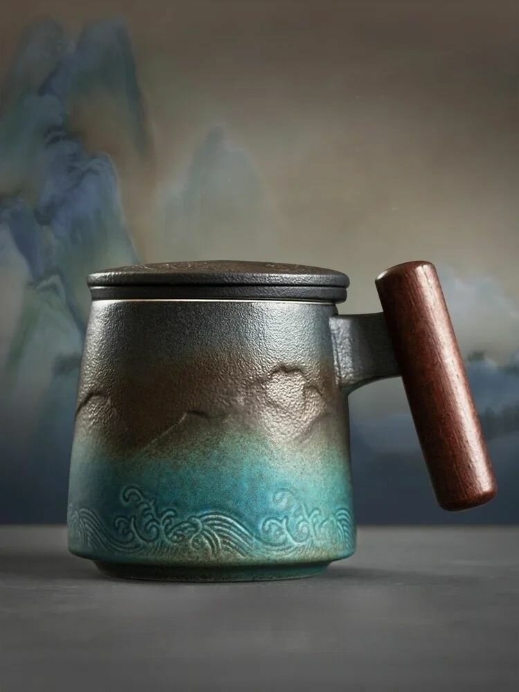 Кружка заварочная с крышкой и ситечком керамическая, 350 мл