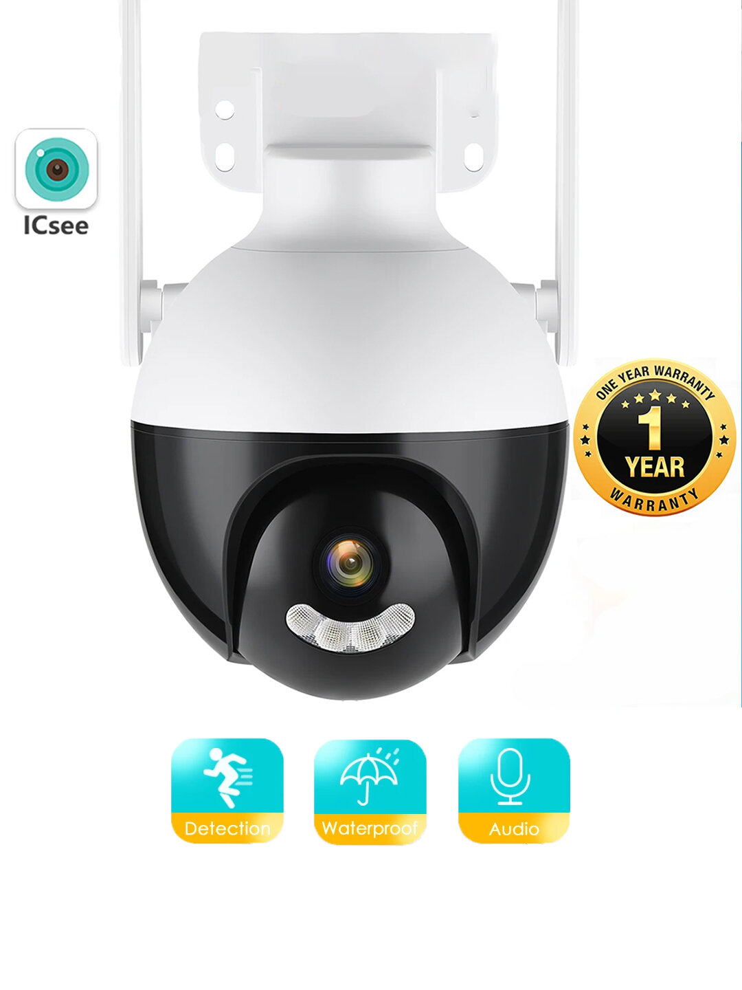 Камера безопасности iCSee, WiFi, PTZ, 8 MP, угол обзора 90°, IP66, ночная съёмка