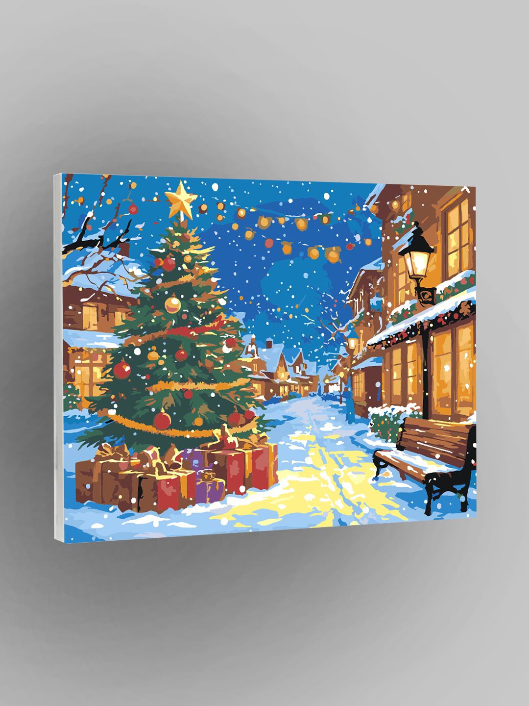 Картина по номерам "Новогодняя ёлка на улице", Новый год, Зима, 40×50 см, раскраска на холсте, набор для рисования