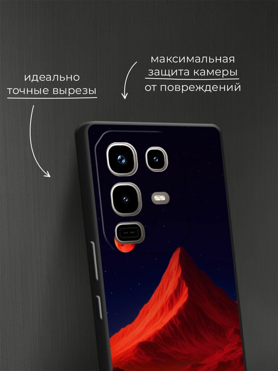 Черный матовый чехол на Infinix Note 50 Pro/Note 50 / Инфиникс Нот 50 Про/Нот 50 с принтом Красная гора и луна — фото 1