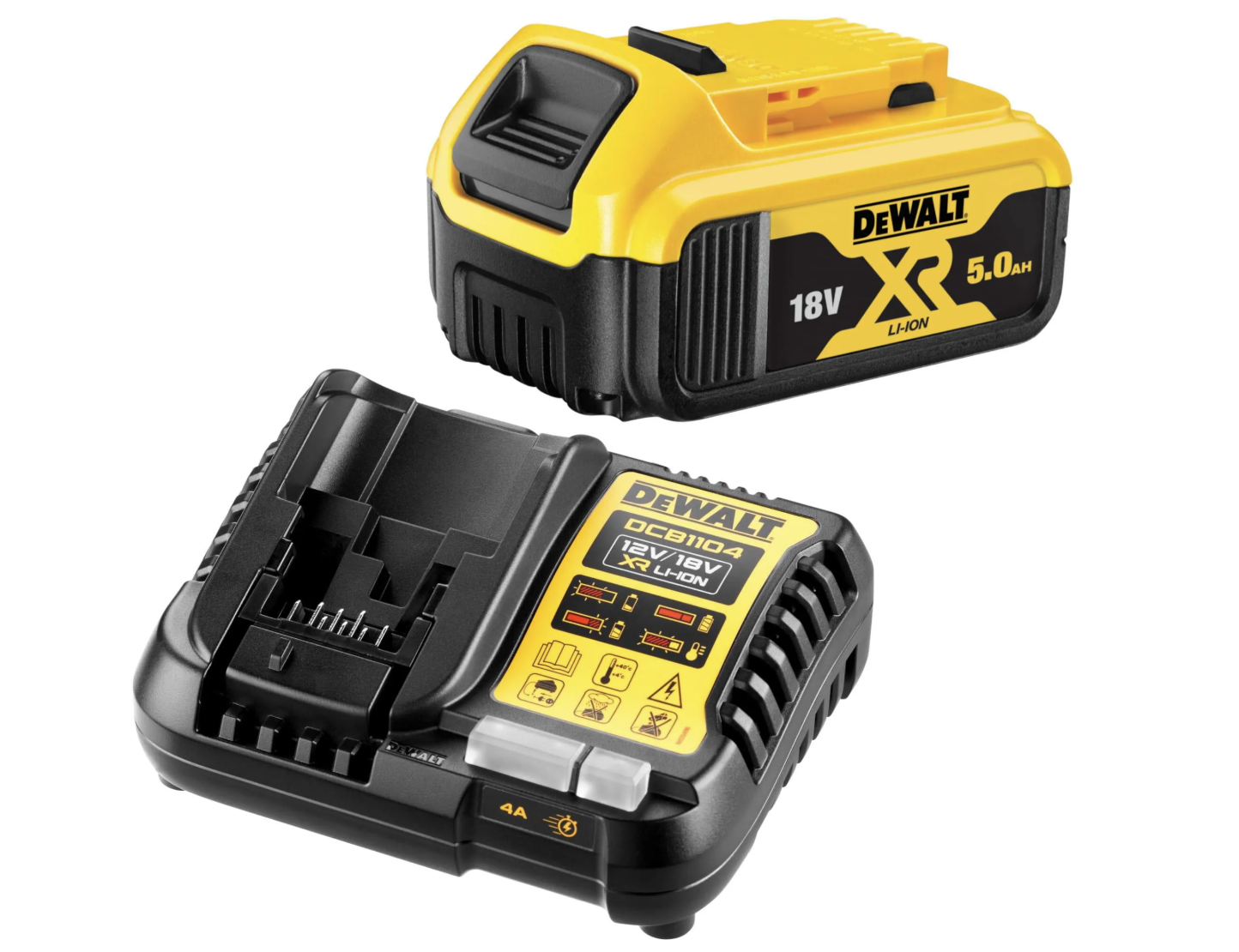 Аккумулятор DeWALT 5.0Ah 18V XR Li-Ion с зарядным устройством (DCB1104P1)