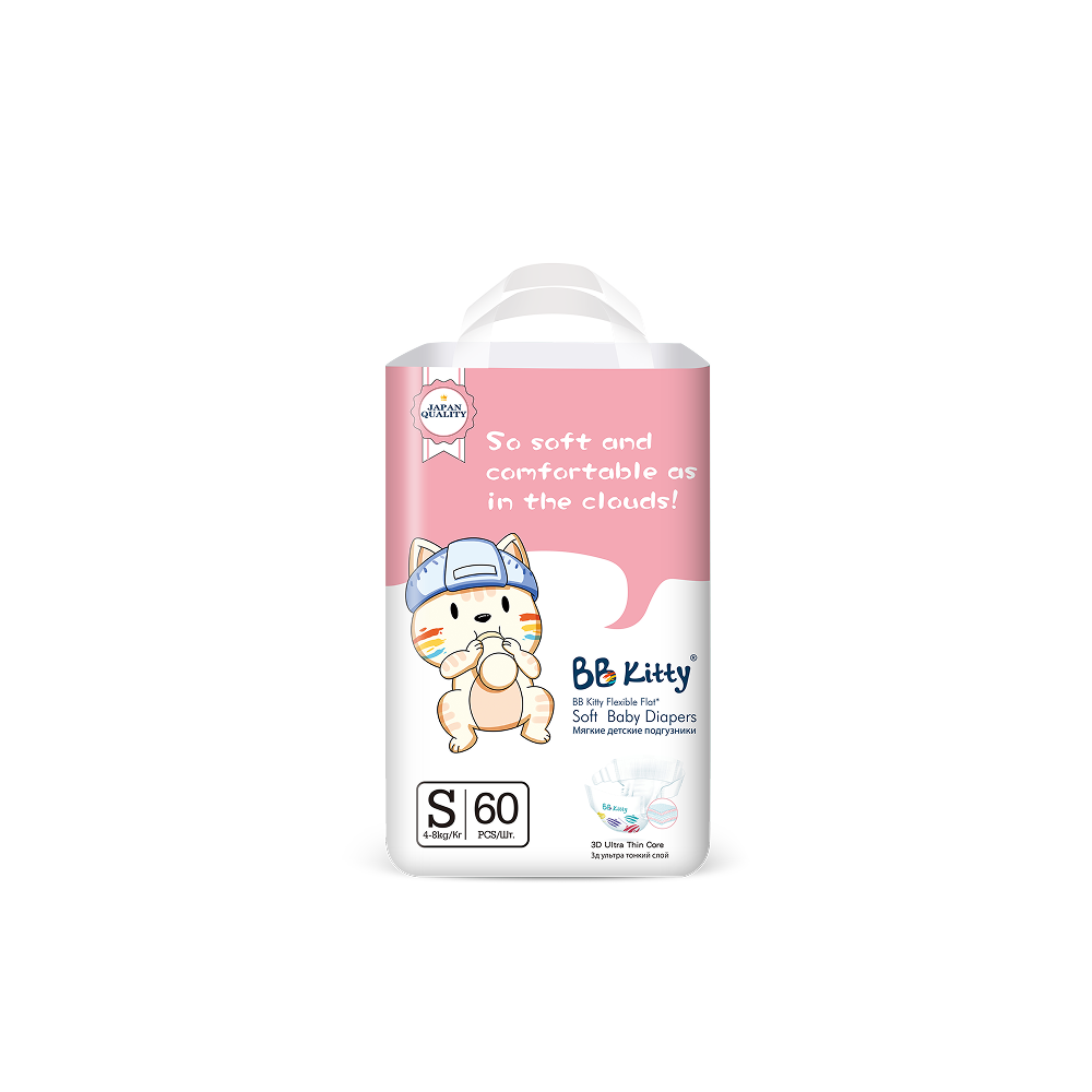 Подгузники BB Kitty размер S 60 шт комфорт и надежная защита для малыша