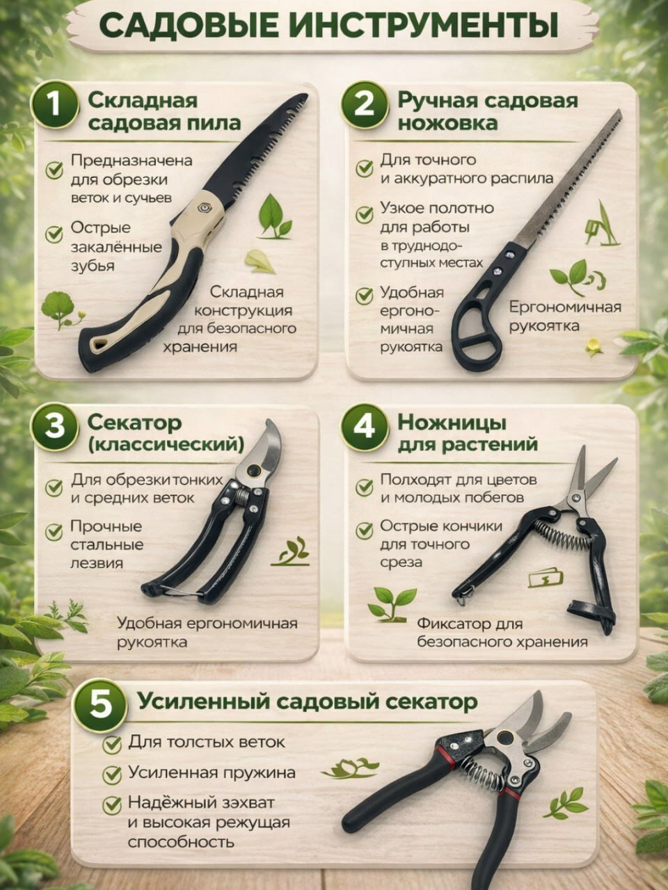 Набор садовых инструментов, секатор, сучкорез, пила садовая, 5 в 1