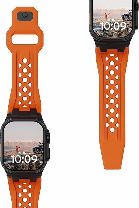 Ремень каучуковый UAG Monarch для Apple Watch 49/46/45/44/42мм оранжевый/черный титан (Orange/Black Titanium)
