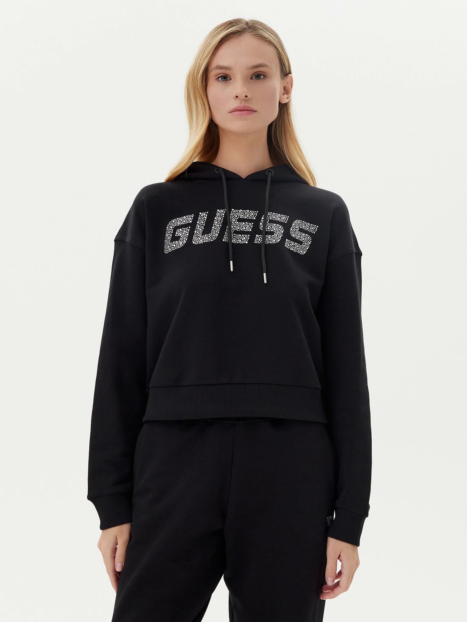 Толстовка GUESS PRIMULA RHINESTONES HOODIE SWE  размер M    черный