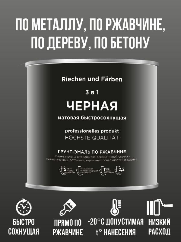 Краска по ржавчине черная матовая универсальная быстросохнущая для металла дерева и бетона 3 литра