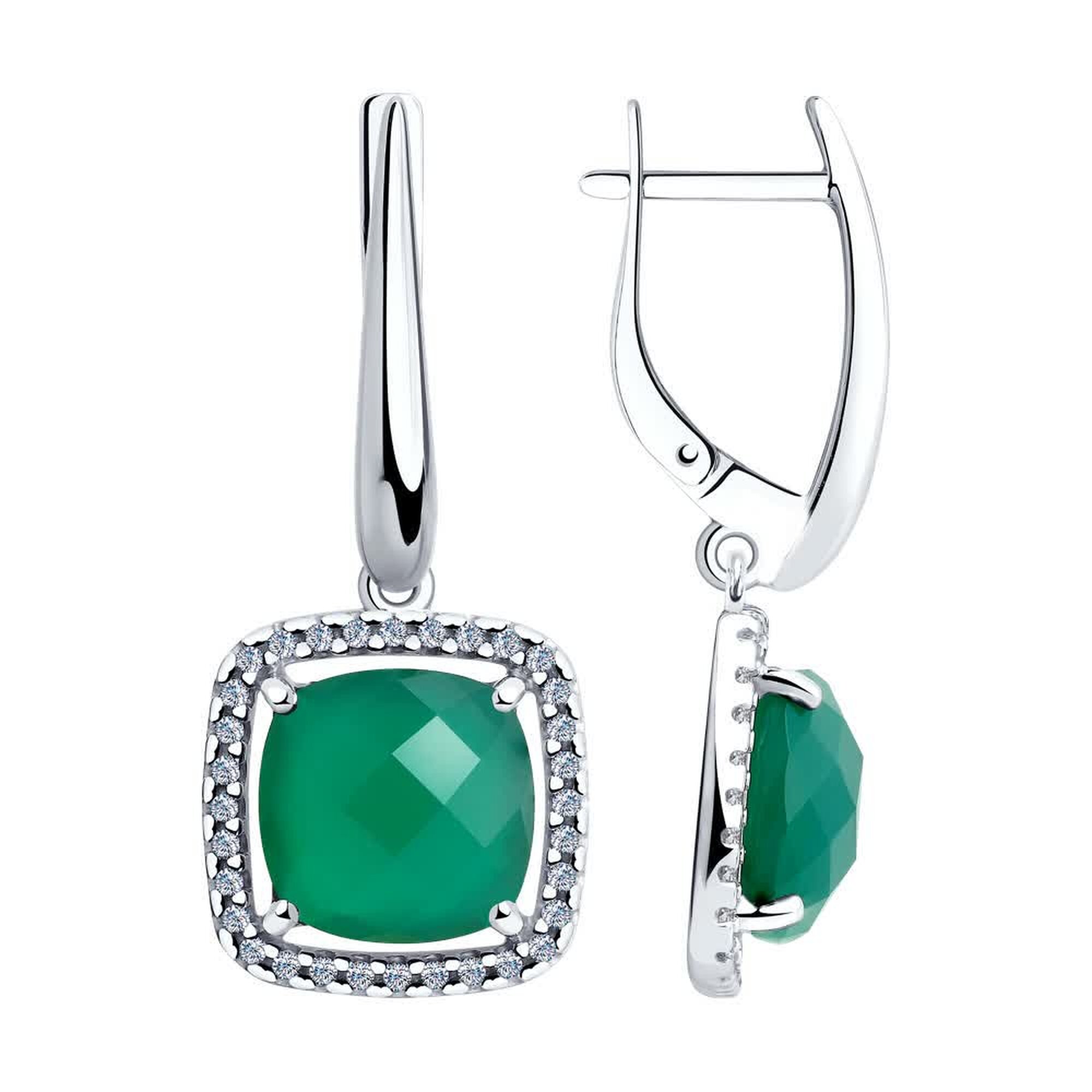 Серьги Diamant online, серебро, 925 проба, родирование, агат, фианит, длина 3.3 см, , бирюзовый