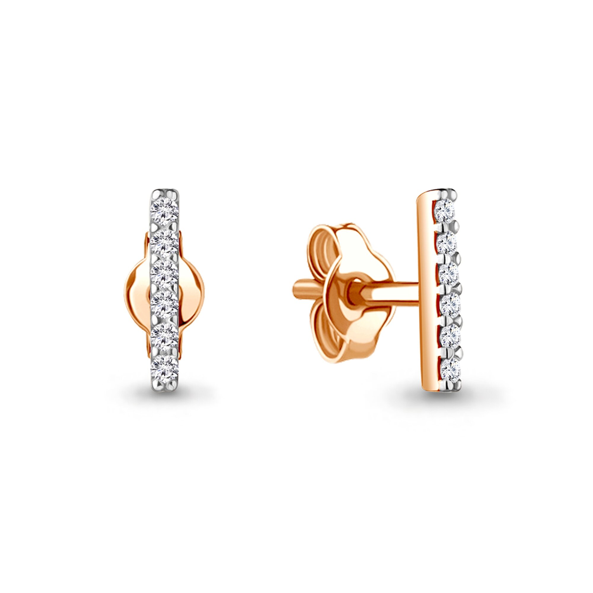 Серьги пусеты Diamant online, красное золото, 585 проба, фианит